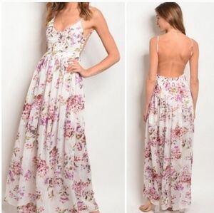 Ever After Floral Chiffon Maxi Dress in White and Pink